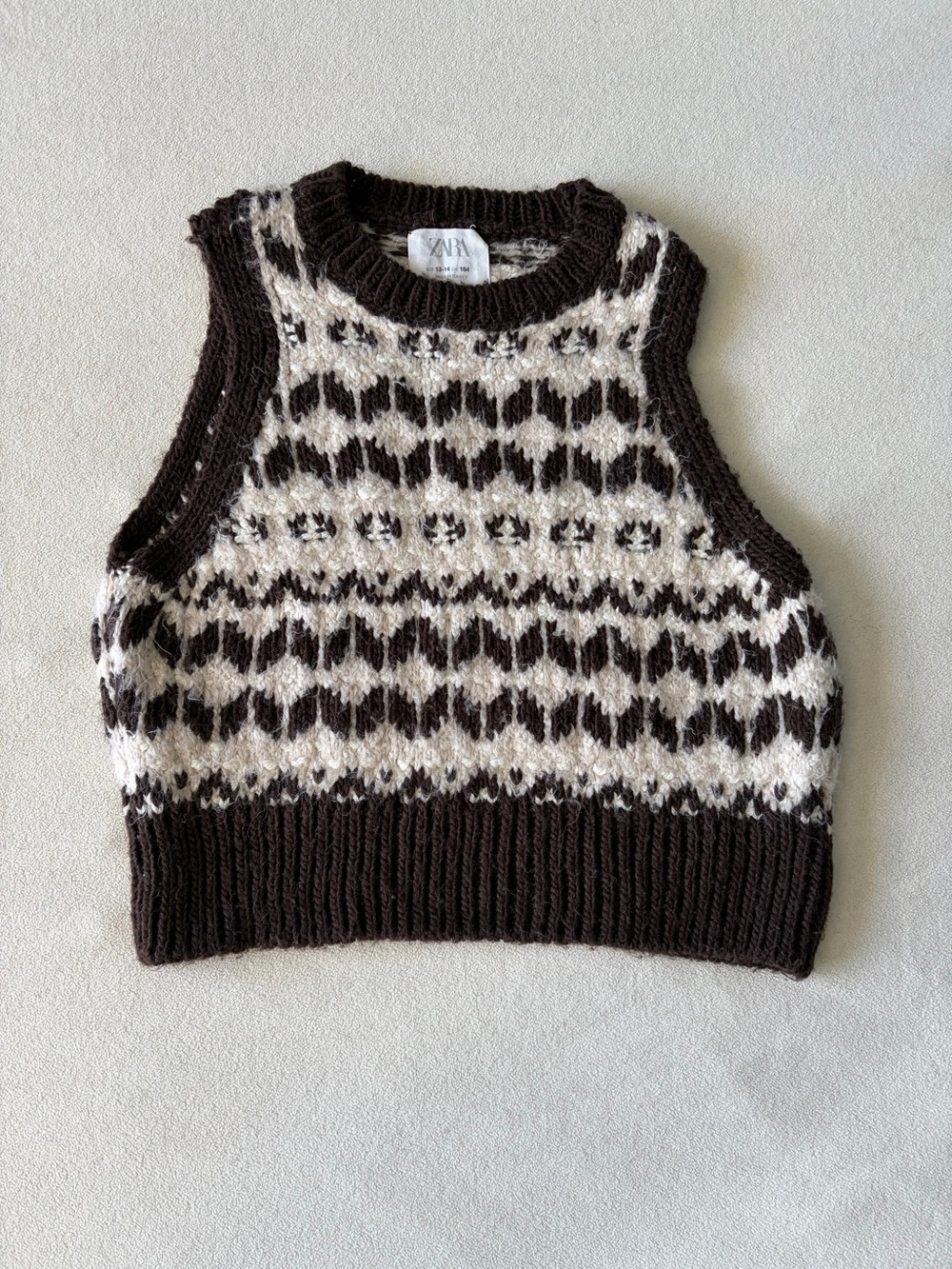Zara Kids / Girls Fair Isle Sweater Vest Brown Cream 13-14 / 164